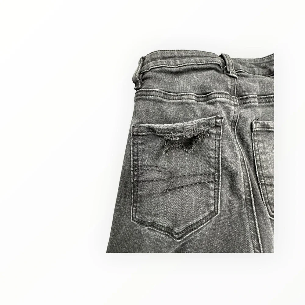 American Eagle Jegging Crop Womens 0 Black Next Level Stretch Distressed Raw Hem